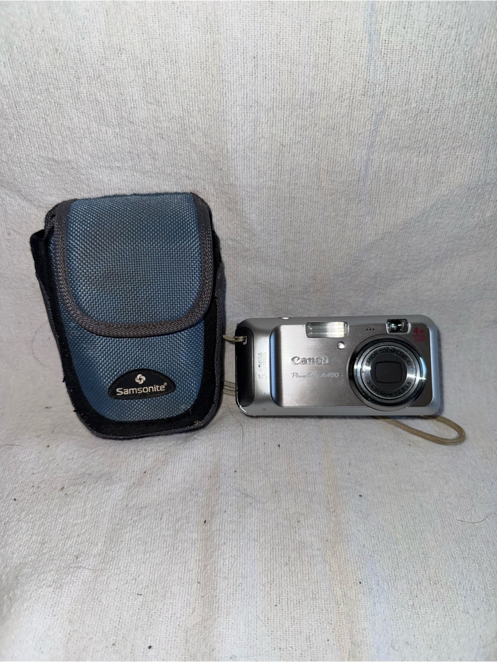 Canon Silver Power Shot A460 Compact Digital Camera with Blue Samsonite Case